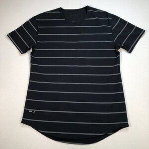 BYLT T-Shirt Mens M Black Stripe Drop Cut LUX Stretch Crew Neck Tee Short Sleeve